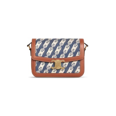 CELINE MEDIUM CLASSIQUE TRIOMPHE BAG IN JACQUARD AND NATURAL CALFSKIN 191242CKP.07AT (22.5*16.5*7.5cm)